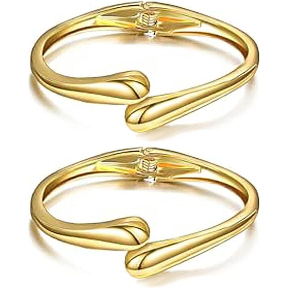 Gold 2 Pc Bangle Bracelets for Women and Teens Adjustable Chunky Twist Cuff